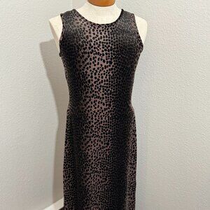 Sense Leopard Velvet 90's Midi Sleevless Dress Side Slit RARE